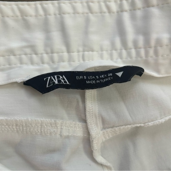 ZARA SATIN EFFECT CARGO Wide Leg White PANTS women’s size small - Picture 3 of 7